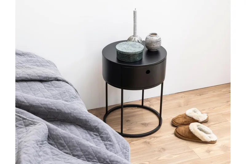 Hastane Sängbord 40 cm Rund i Trä med Metallunderrede - Svart - Möbler - Bord & matgrupp - Avlastningsbord & sidobord - Sängbord & nattduksbord
