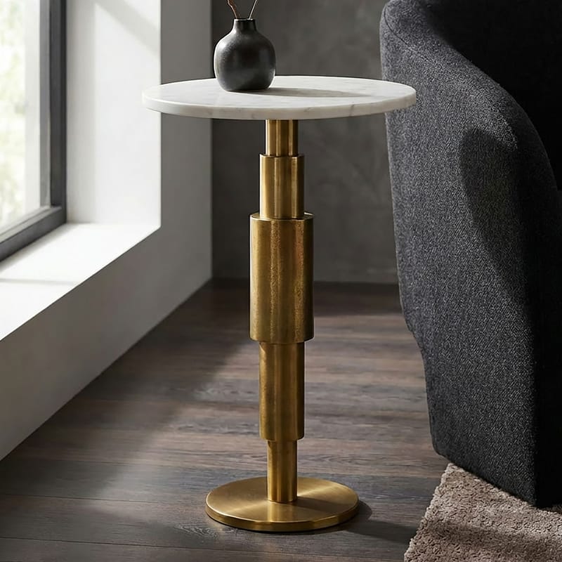 Heluna Sidobord 37 cm - vit marmor och guld - Möbler - Bord & matgrupp - Avlastningsbord & sidobord - Piedestal & blompiedestal