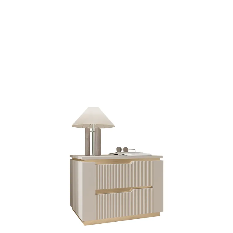 Hilafin Sängbord i Målat Trä med Förvaring och Lådor, Beige