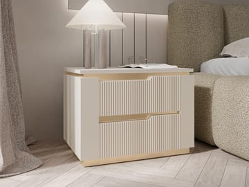 Hilafin Sängbord i Målat Trä med Förvaring och Lådor - Beige - Möbler - Bord & matgrupp - Avlastningsbord & sidobord - Sängbord & nattduksbord
