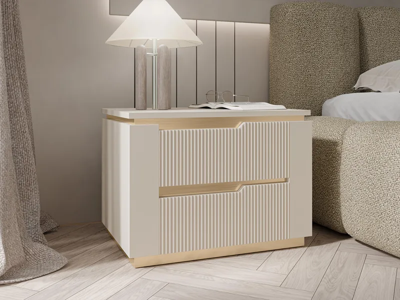 Hilafin Sängbord i Målat Trä med Förvaring och Lådor - Beige - Möbler - Bord & matgrupp - Avlastningsbord & sidobord - Sängbord & nattduksbord