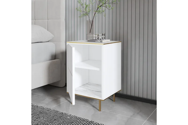 Imaj Sängbord 40 cm - Vit marmor/Guld - Möbler - Bord & matgrupp - Avlastningsbord & sidobord - Sängbord & nattduksbord