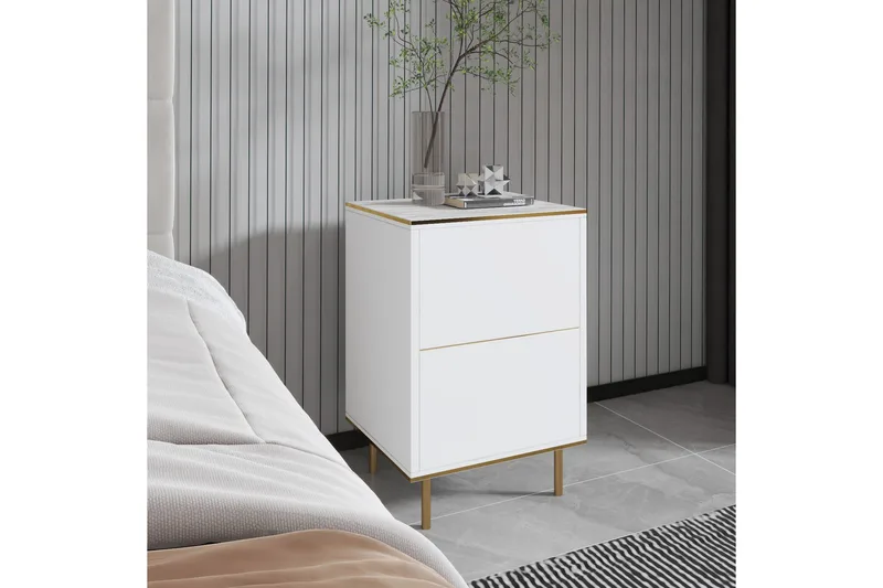 Imaj Sängbord 40 cm - Vit marmor/Guld - Möbler - Bord & matgrupp - Avlastningsbord & sidobord - Sängbord & nattduksbord