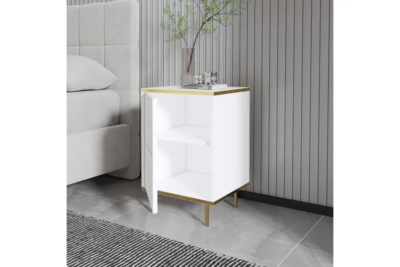 Imaj Sängbord 40 cm - Vit/Guld - Möbler - Bord & matgrupp - Avlastningsbord & sidobord - Sängbord & nattduksbord
