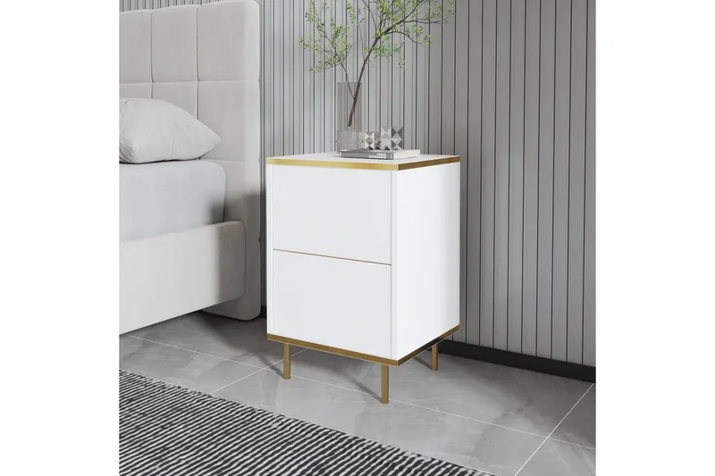 Imaj Sängbord 40 cm - Vit/Guld - Möbler - Bord & matgrupp - Avlastningsbord & sidobord - Sängbord & nattduksbord