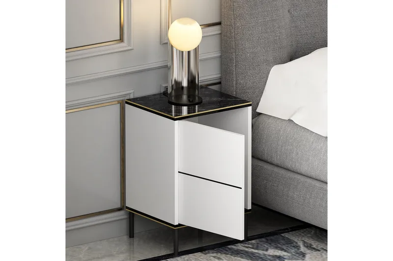 Imaj Sängbord 40 cm - Vit/Svart/Guld - Möbler - Bord & matgrupp - Avlastningsbord & sidobord - Sängbord & nattduksbord