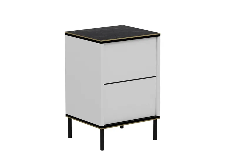 Imaj Sängbord 40 cm, Vit/Svart/Guld