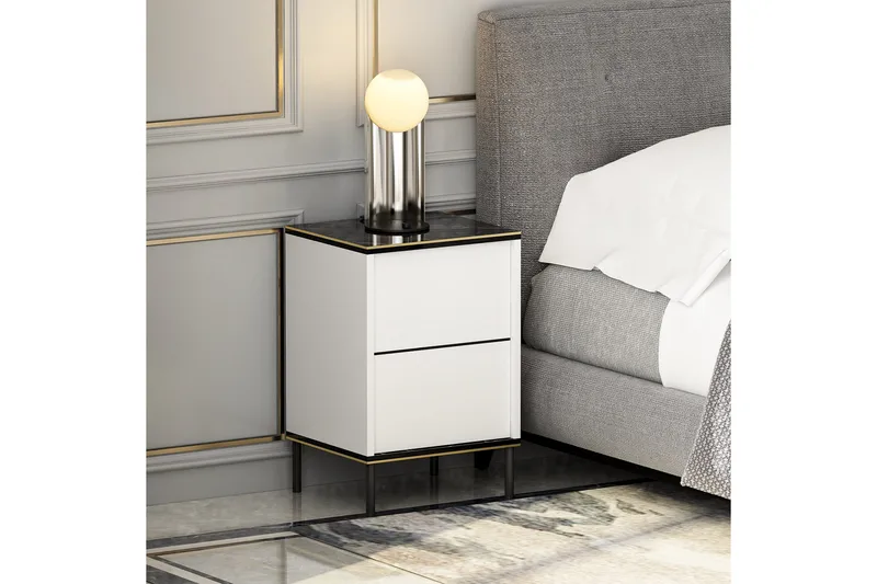 Imaj Sängbord 40 cm - Vit/Svart/Guld - Möbler - Bord & matgrupp - Avlastningsbord & sidobord - Sängbord & nattduksbord