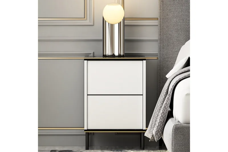 Imaj Sängbord 40 cm - Vit/Svart/Guld - Möbler - Bord & matgrupp - Avlastningsbord & sidobord - Sängbord & nattduksbord