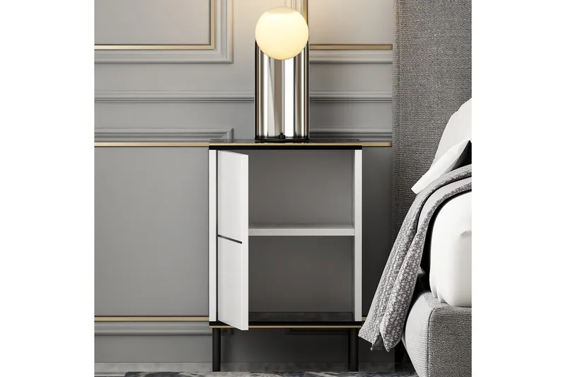 Imaj Sängbord 40 cm - Vit/Svart/Guld - Möbler - Bord & matgrupp - Avlastningsbord & sidobord - Sängbord & nattduksbord