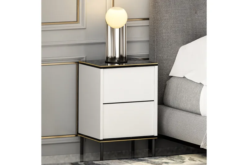 Imaj Sängbord 40 cm - Vit/Svart/Guld - Möbler - Bord & matgrupp - Avlastningsbord & sidobord - Sängbord & nattduksbord