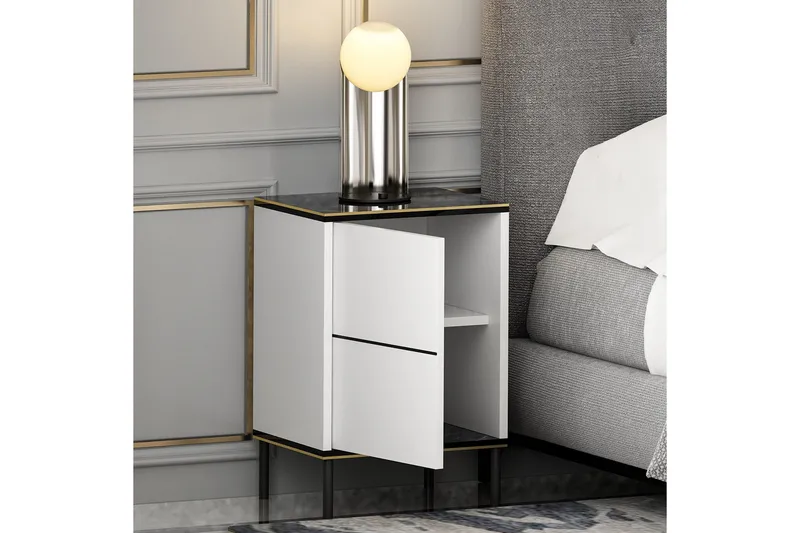 Imaj Sängbord 40 cm - Vit/Svart/Guld - Möbler - Bord & matgrupp - Avlastningsbord & sidobord - Sängbord & nattduksbord