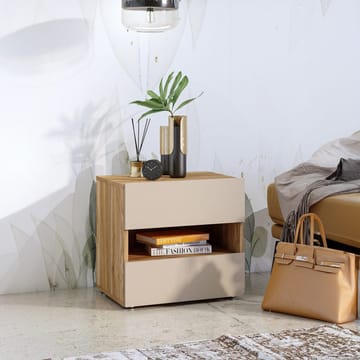 Impressio Sängbord i Trä med 2 Lådor - Gråbeige - Möbler - Bord & matgrupp - Avlastningsbord & sidobord - Sängbord & nattduksbord