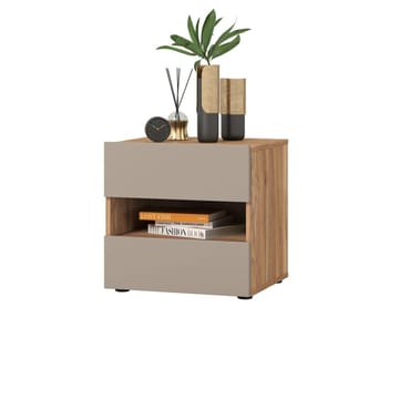 Impressio Sängbord i Trä med 2 Lådor - Gråbeige - Möbler - Bord & matgrupp - Avlastningsbord & sidobord - Sängbord & nattduksbord