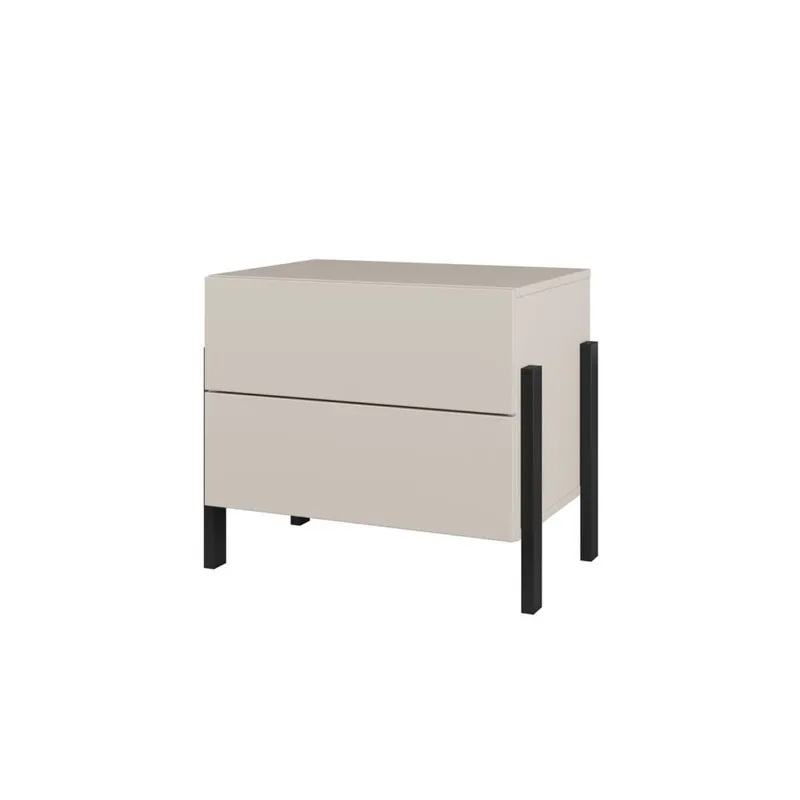 Jukon Sängbord i Trä med 2 Lådor och Metallben, Ljusbeige