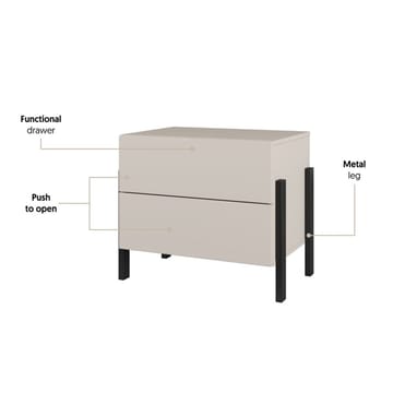 Jukon Sängbord i Trä med 2 Lådor och Metallben - Ljusbeige - Möbler - Bord & matgrupp - Avlastningsbord & sidobord - Sängbord & nattduksbord