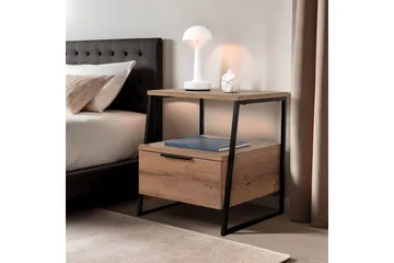 Kavilash Sängbord & Nattduksbord 45 cm med Trä- och Valnötsutseende, Förvaring med Låda - Brun - Möbler - Bord & matgrupp - Avlastningsbord & sidobord - Sängbord & nattduksbord
