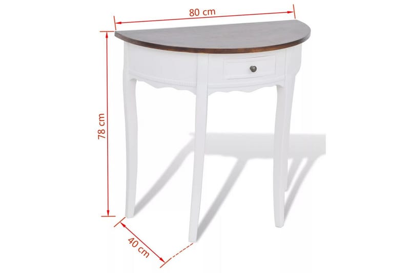 Konsolbord med låda och brun bordskiva halvrund - Vit - Konsolbord & hallbord - Avlastningsbord & sidobord - Hallförvaring