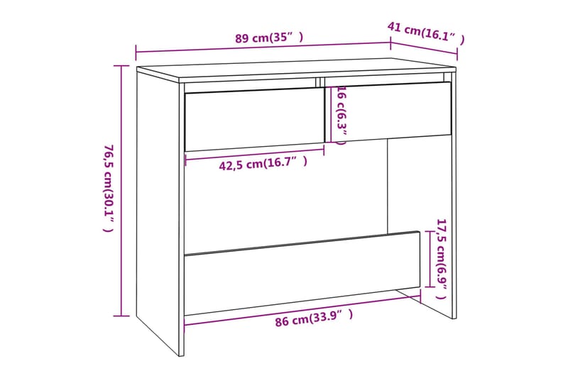 Konsolbord rökfärgad ek 89x41x76,5 cm stål - Brun - Konsolbord & hallbord - Avlastningsbord & sidobord - Hallförvaring