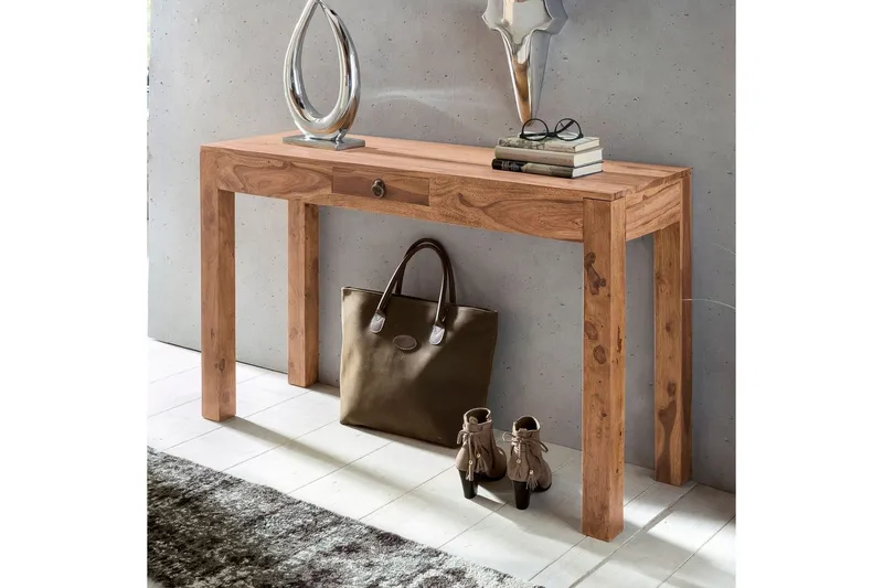 Konsolbord Wohnling massivt trä, 1 låda, lantlig stil Akacia - Akacia - Möbler - Bord & matgrupp - Avlastningsbord & sidobord - Konsolbord & hallbord