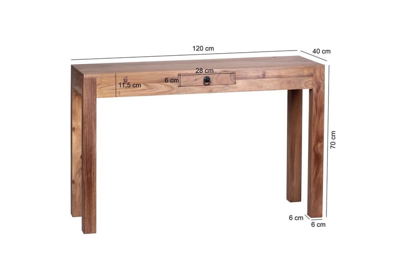 Konsolbord Wohnling massivt trä, 1 låda, lantlig stil Akacia - Akacia - Möbler - Bord & matgrupp - Avlastningsbord & sidobord - Konsolbord & hallbord