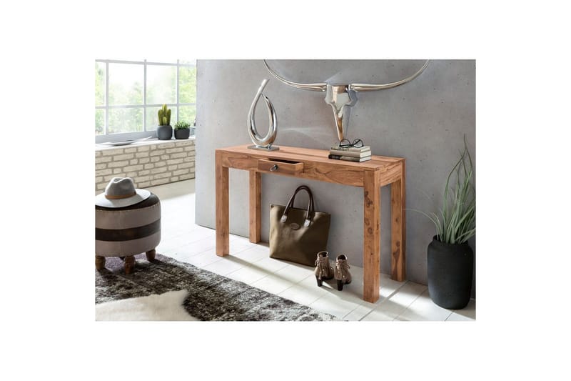 Konsolbord Wohnling massivt trä, 1 låda, lantlig stil Akacia - Akacia - Möbler - Bord & matgrupp - Avlastningsbord & sidobord - Konsolbord & hallbord