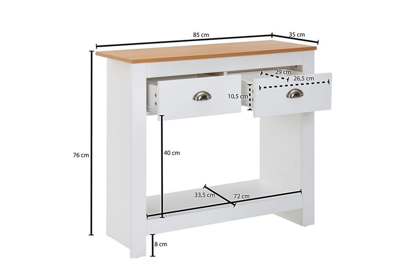 Konsolbord Wohnling Massivt trä ek tvåfärgad 85 cm 2 lådor modern husstil - Möbler - Bord & matgrupp - Avlastningsbord & sidobord - Konsolbord & hallbord