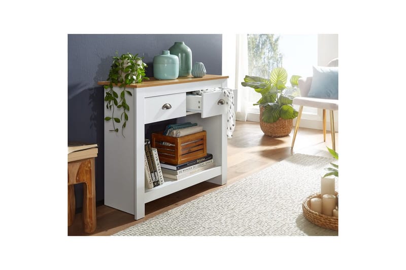 Konsolbord Wohnling Massivt trä ek tvåfärgad 85 cm 2 lådor modern husstil - Möbler - Bord & matgrupp - Avlastningsbord & sidobord - Konsolbord & hallbord