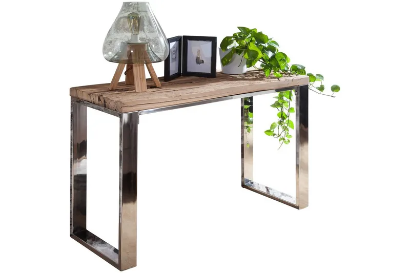 Konsolbord Wohnling Massivt trä rustik 120 cm krommetallben lantligt