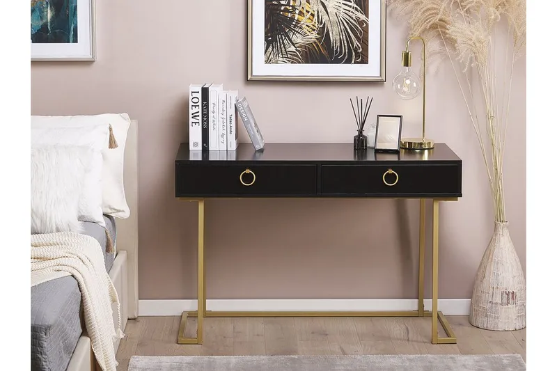 Konsolbord/skrivbord svart/guld WESTPORT - Svart - Möbler - Bord & matgrupp - Avlastningsbord & sidobord - Konsolbord & hallbord