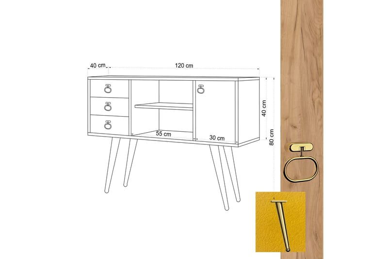 Konsollbord 120 cm - Natur/Gul - Konsolbord & hallbord - Avlastningsbord & sidobord - Hallförvaring