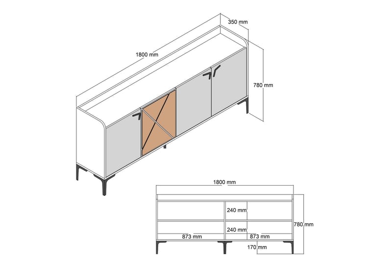 Konsollbord Urgby 180x78 cm - Vit - Konsolbord & hallbord - Avlastningsbord & sidobord - Hallförvaring