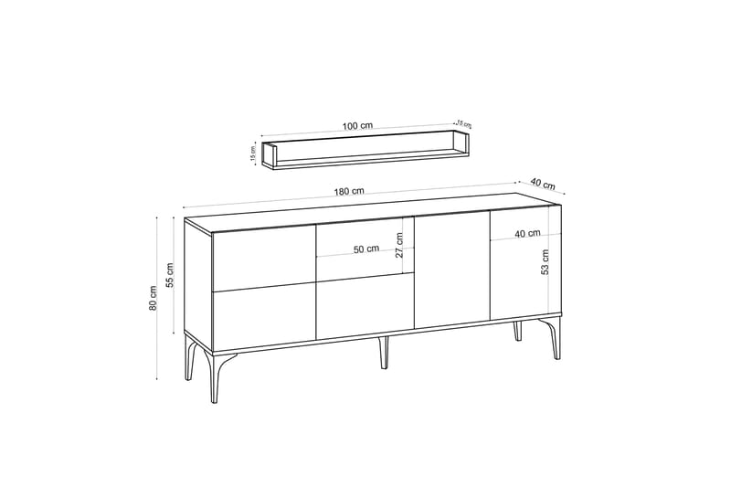 Konsollbord Zortea 180x80 cm Vit/Svart - Hanah Home - Konsolbord & hallbord - Avlastningsbord & sidobord - Hallförvaring