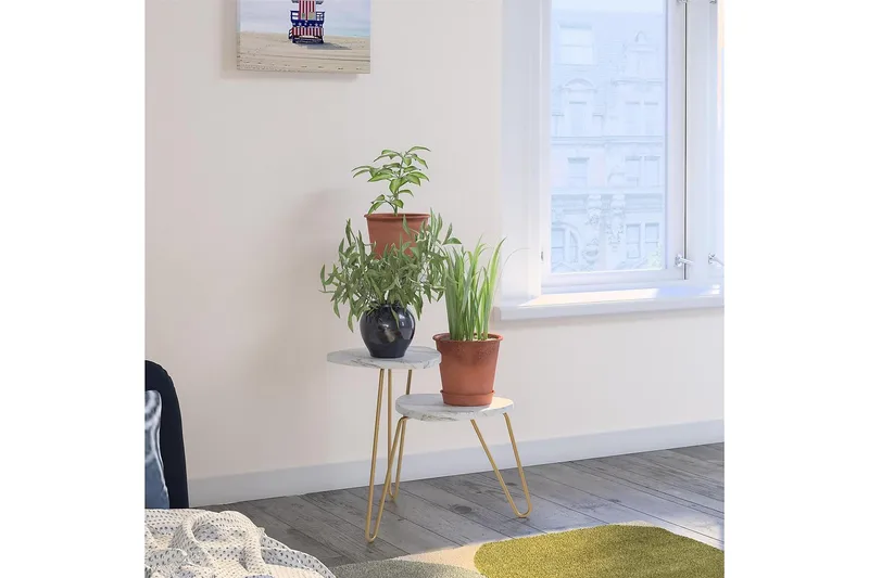 Athena Sidobord 55 cm Marmorlook/Vit/Mässing - Novogratz - Möbler - Bord & matgrupp - Avlastningsbord & sidobord - Lampbord & sidobord