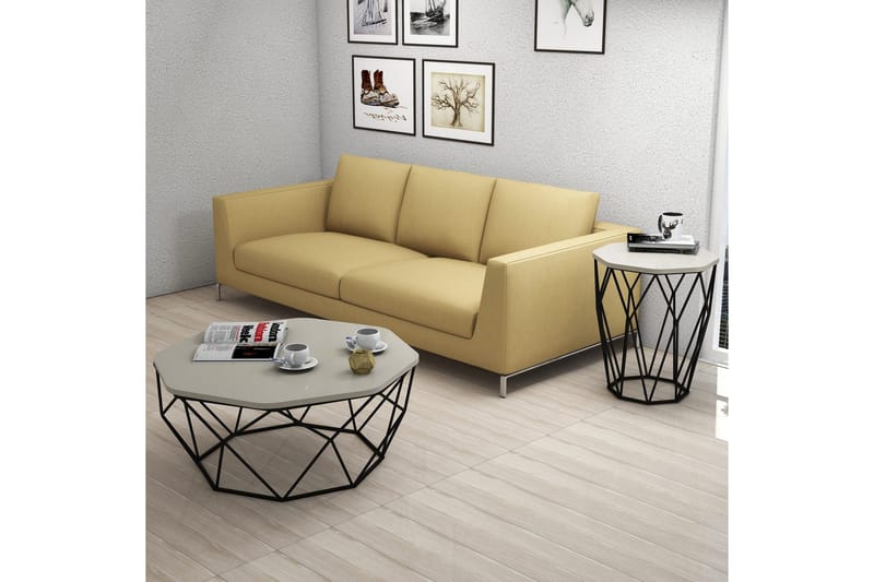 Bojana Sidobord Runt 46 cm - Beige/Svart - Möbler - Bord & matgrupp - Avlastningsbord & sidobord - Lampbord & sidobord
