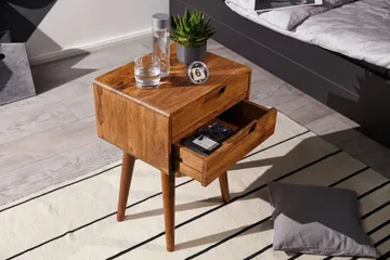 Eshott Sängbord 47 cm med Förvaring och Lådor i Trä - Brun - Möbler - Bord & matgrupp - Avlastningsbord & sidobord - Sängbord & nattduksbord