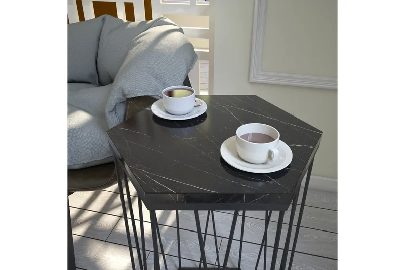 Falan Sidobord 40 cm Hexagon Marmormönster - Svart - Möbler - Bord & matgrupp - Avlastningsbord & sidobord - Lampbord & sidobord