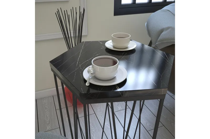 Falan Sidobord 40 cm Hexagon Marmormönster - Svart - Möbler - Bord & matgrupp - Avlastningsbord & sidobord - Lampbord & sidobord