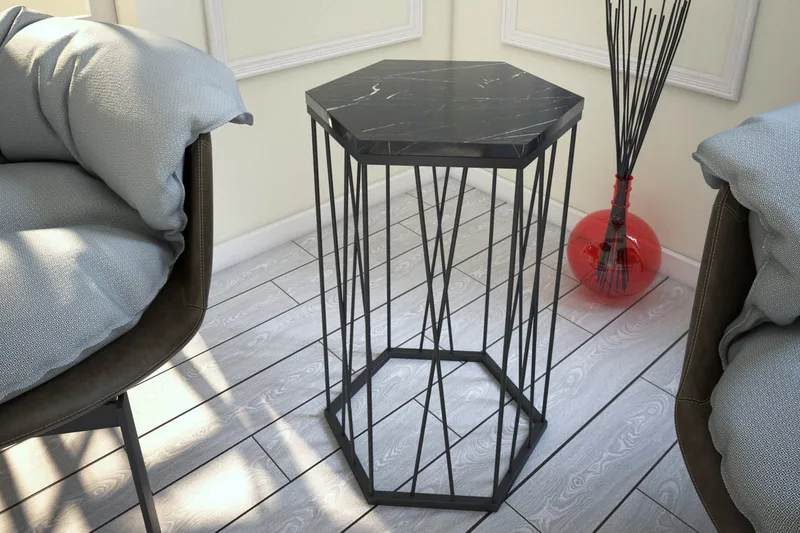 Falan Sidobord 40 cm Hexagon Marmormönster - Svart - Möbler - Bord & matgrupp - Avlastningsbord & sidobord - Lampbord & sidobord