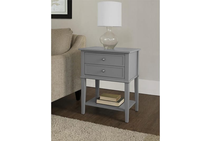 Franklin Sidobord 56 cm 2 Lådor Grå - Dorel Home - Möbler - Bord & matgrupp - Avlastningsbord & sidobord - Lampbord & sidobord