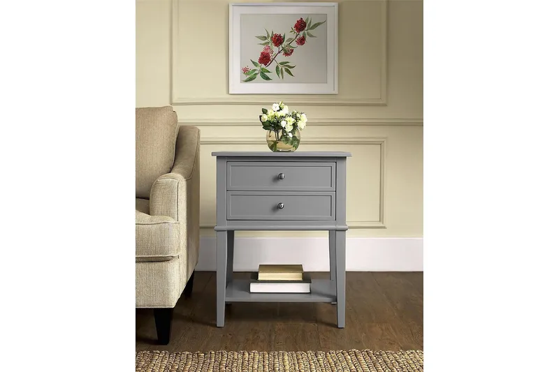 Franklin Sidobord 56 cm 2 Lådor Grå - Dorel Home - Möbler - Bord & matgrupp - Avlastningsbord & sidobord - Lampbord & sidobord