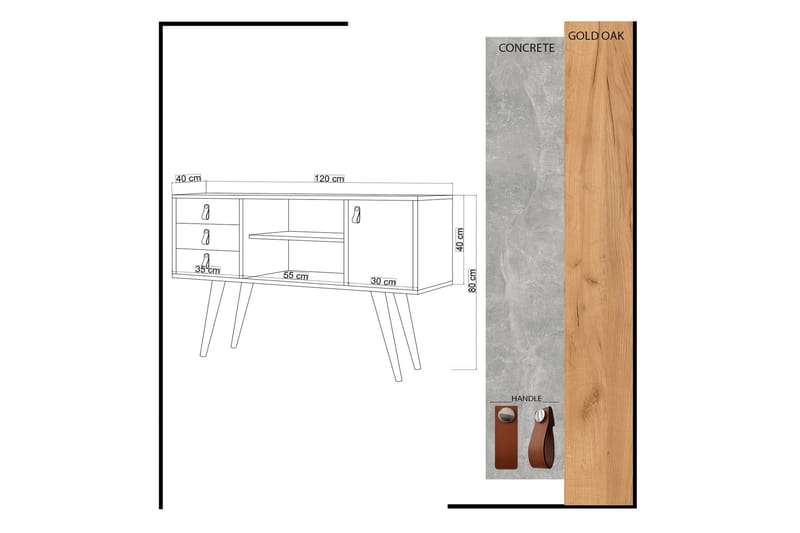 Sidobord 120 cm - Guld/Natur/Gul - Lampbord & sidobord - Brickbord & småbord