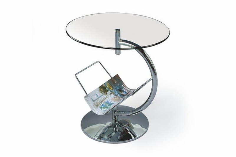 Sidobord Annica 50 cm Runt med Förvaring Tidningshållare - Glas/Krom - Möbler - Bord & matgrupp - Avlastningsbord & sidobord - Lampbord & sidobord