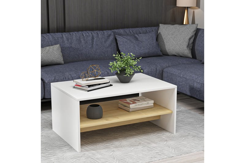 Sidobord Faithanit 90 cm - Vit/Natur - Möbler - Bord & matgrupp - Avlastningsbord & sidobord - Lampbord & sidobord