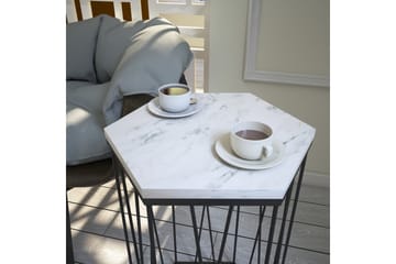Sidobord Ubbeboda 40 cm Hexagon Marmormönster - Vit/Svart - Möbler - Bord & matgrupp - Avlastningsbord & sidobord - Lampbord & sidobord