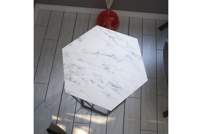 Sidobord Ubbeboda 40 cm Hexagon Marmormönster - Vit/Svart - Möbler - Bord & matgrupp - Avlastningsbord & sidobord - Lampbord & sidobord