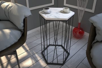 Sidobord Ubbeboda 40 cm Hexagon Marmormönster - Vit/Svart - Möbler - Bord & matgrupp - Avlastningsbord & sidobord - Lampbord & sidobord