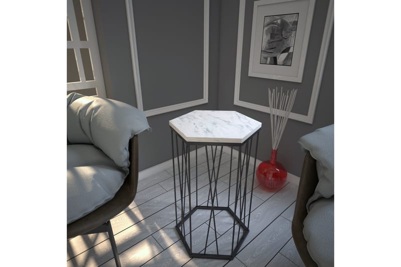 Sidobord Ubbeboda 40 cm Hexagon Marmormönster - Vit/Svart - Möbler - Bord & matgrupp - Avlastningsbord & sidobord - Lampbord & sidobord