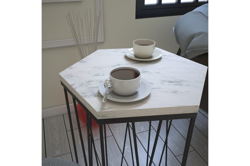 Sidobord Ubbeboda 40 cm Hexagon Marmormönster - Vit/Svart - Möbler - Bord & matgrupp - Avlastningsbord & sidobord - Lampbord & sidobord
