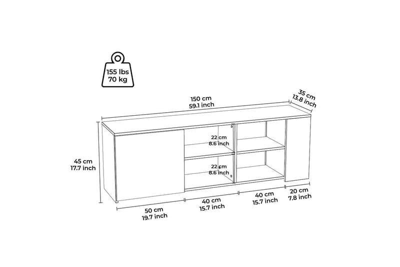 Tv-bänk Puento 150 cm - Vit - Lampbord & sidobord - Brickbord & småbord